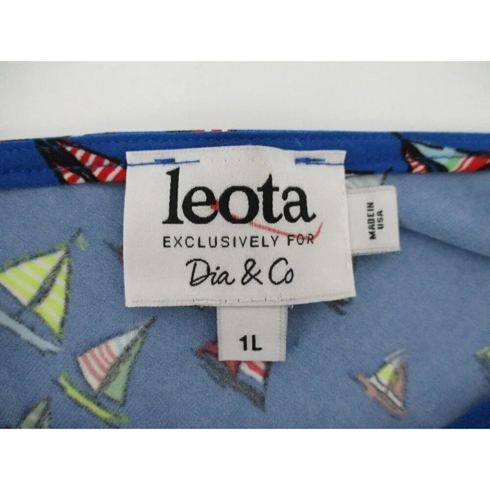 Leota Womens Dress 1X Long Blue Preppy Nautical Ships Boats Stretch Pullover